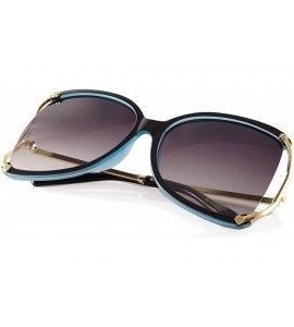 Square Oversize Exposed Lens Rose Deco Metal Temple Butterfly Sunglasses A255 - Blackblue/ Black - C418O38SYN8 $23.95