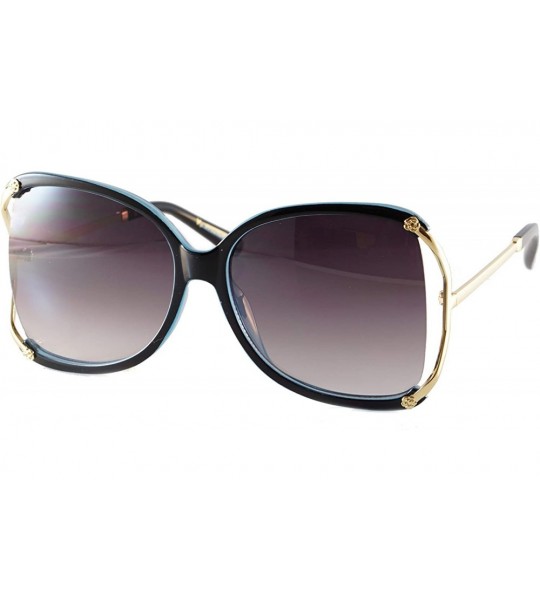 Square Oversize Exposed Lens Rose Deco Metal Temple Butterfly Sunglasses A255 - Blackblue/ Black - C418O38SYN8 $23.95