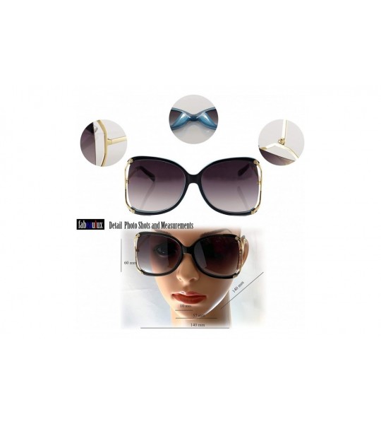 Square Oversize Exposed Lens Rose Deco Metal Temple Butterfly Sunglasses A255 - Blackblue/ Black - C418O38SYN8 $23.95