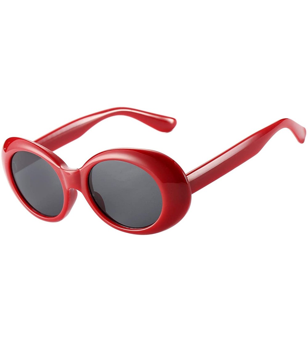 Round Clout Goggles Retro Oval Kurt Cobain Sunglasses Mod Thick Frame - Red - CZ18KW92R9W $18.87
