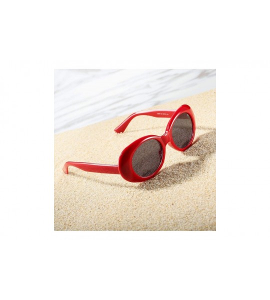 Round Clout Goggles Retro Oval Kurt Cobain Sunglasses Mod Thick Frame - Red - CZ18KW92R9W $18.87