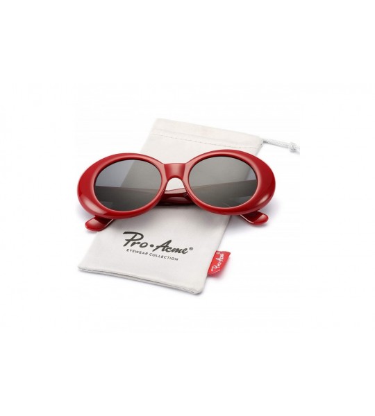 Round Clout Goggles Retro Oval Kurt Cobain Sunglasses Mod Thick Frame - Red - CZ18KW92R9W $18.87