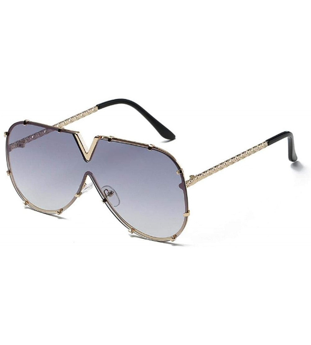 Round V Oversized Sunglasses Men Women Mirror Driving Sunglass Eyewear Luxury Cool Metal Frame UV400 Sun Glasses - 1 - CH197Y...