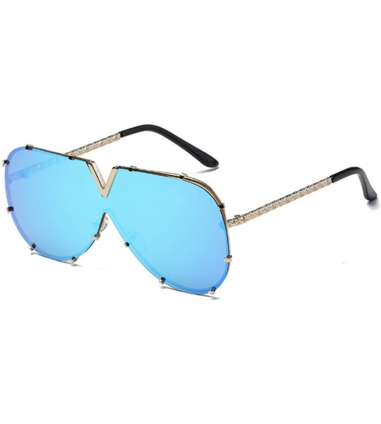 Round V Oversized Sunglasses Men Women Mirror Driving Sunglass Eyewear Luxury Cool Metal Frame UV400 Sun Glasses - 1 - CH197Y...