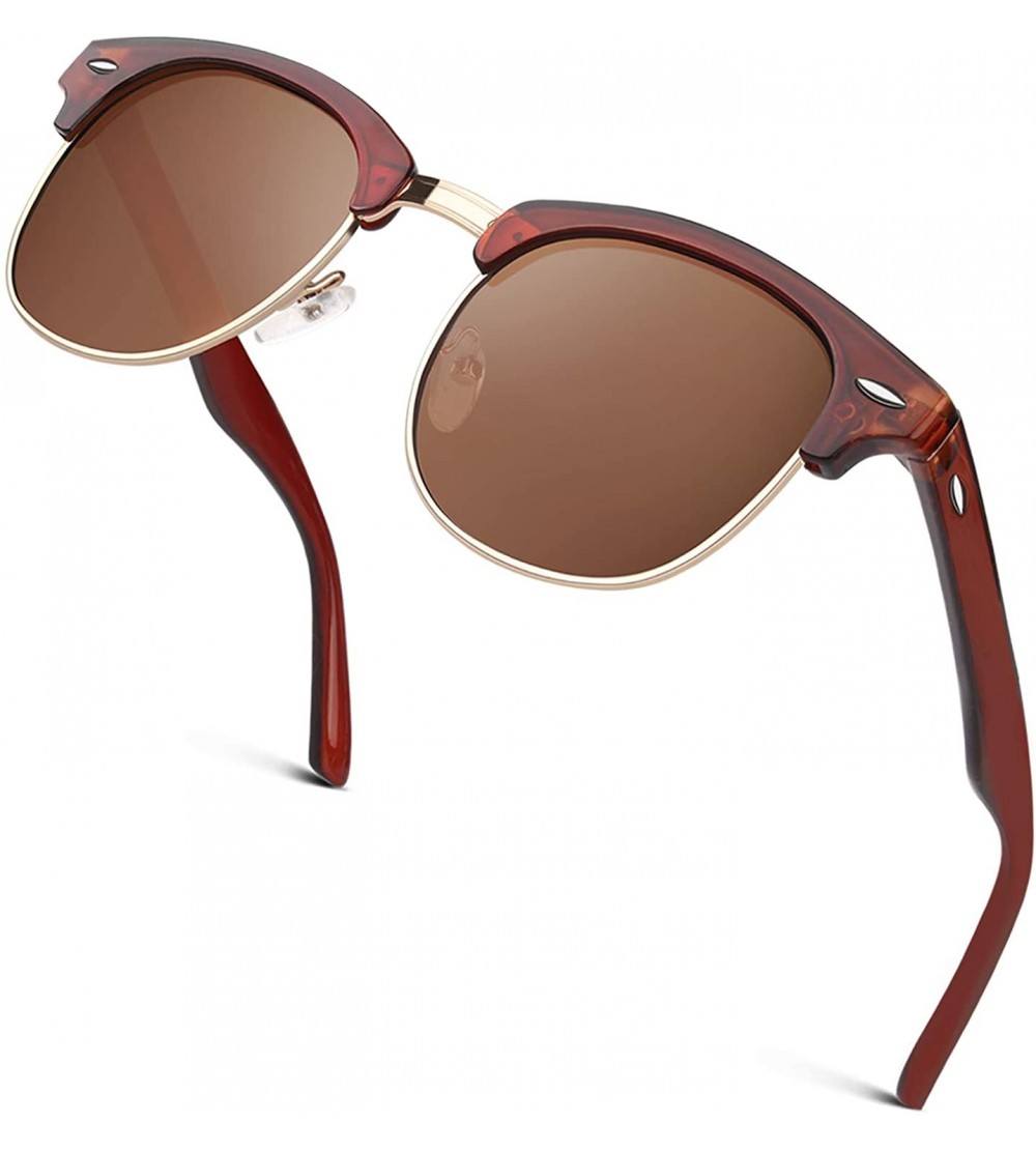 Cat Eye Classic Horn Rimmed Semi Rimless Polarized Sunglasses for Men Women GQO6 - 1 Brown-brown - CS17YK3KYW5 $19.64