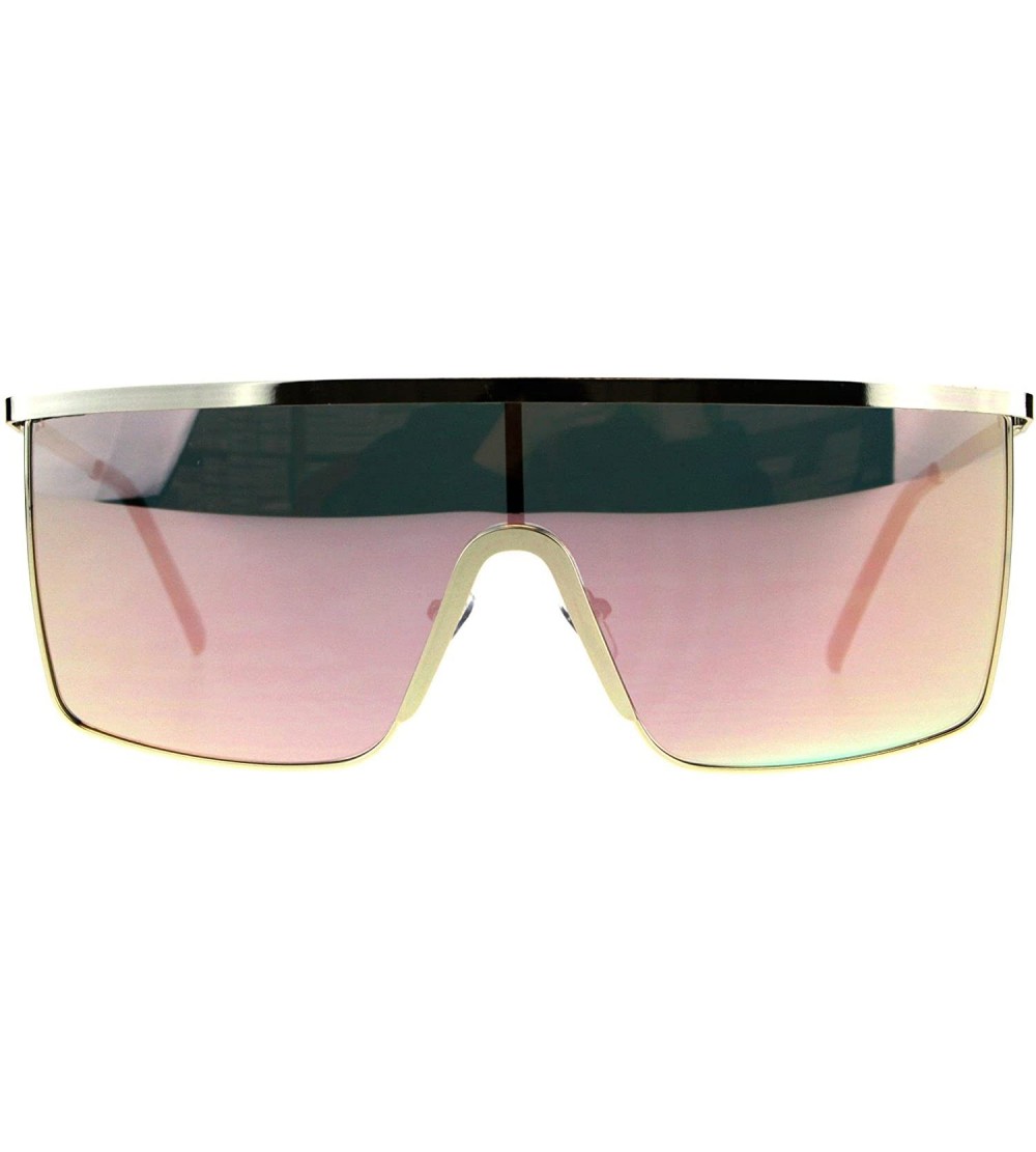 Square Oversized Fashion Sunglasses Unisex Flat Top Square Shield Mirrored UV 400 - Gold (Pink Mirror) - CM18DSSCYAH $21.30
