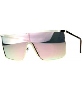 Square Oversized Fashion Sunglasses Unisex Flat Top Square Shield Mirrored UV 400 - Gold (Pink Mirror) - CM18DSSCYAH $21.30