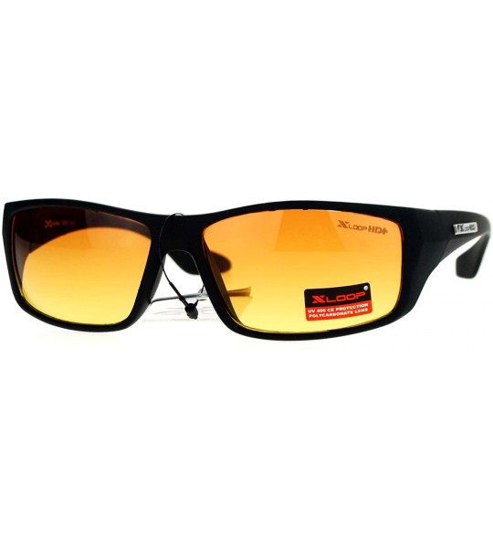 Rectangular Mens High Definition HD Driving Amber Lens Rectangular Plastic Sport Sunglasses - Matte Black - C7119QO9NXD $20.20