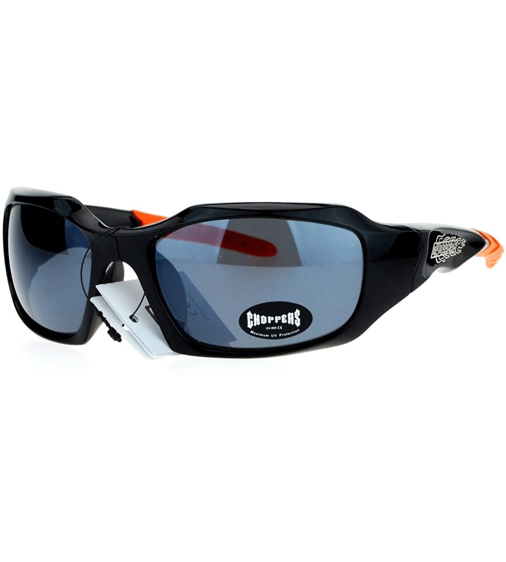 Rectangular Sunglasses Mens Fashion Rectangular Wrap Around Rubber End - Black Orange (Black) - CY187K4XS2C $18.82