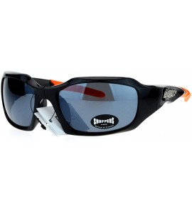 Rectangular Sunglasses Mens Fashion Rectangular Wrap Around Rubber End - Black Orange (Black) - CY187K4XS2C $18.82