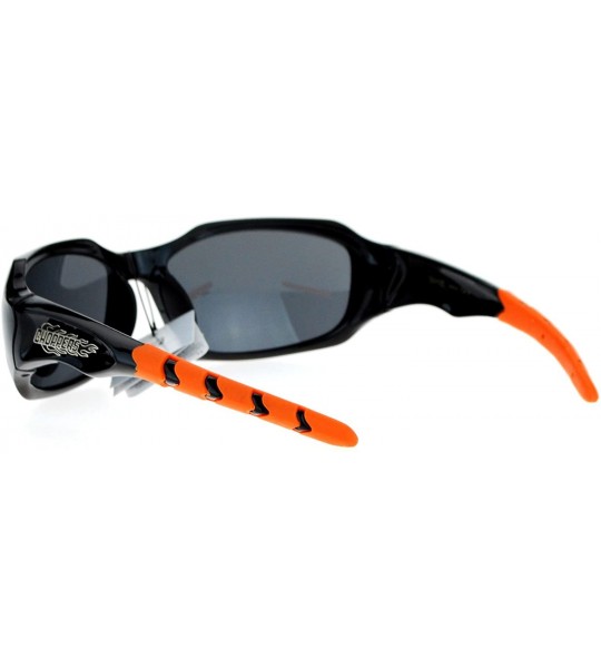 Rectangular Sunglasses Mens Fashion Rectangular Wrap Around Rubber End - Black Orange (Black) - CY187K4XS2C $18.82