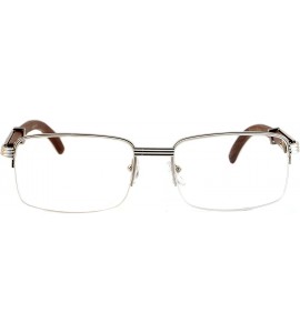 Oval Vintage Semi-Rimless Clear Lens Metal & Wood Feel Eyeglasses A074 - Silver/ Dark Brown - C1189Q4EN5C $26.62