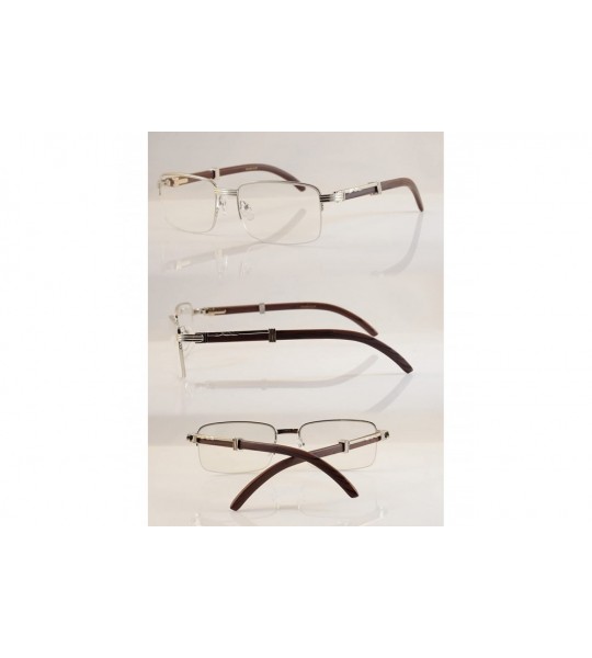 Oval Vintage Semi-Rimless Clear Lens Metal & Wood Feel Eyeglasses A074 - Silver/ Dark Brown - C1189Q4EN5C $26.62