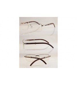 Oval Vintage Semi-Rimless Clear Lens Metal & Wood Feel Eyeglasses A074 - Silver/ Dark Brown - C1189Q4EN5C $26.62