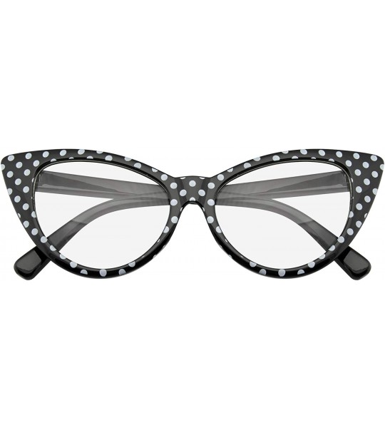 Oversized Super Cat Eye Glasses Vintage Fashion Mod Clear Lens Eyewear - Black Polka Dot - CC195UYIR77 $17.57