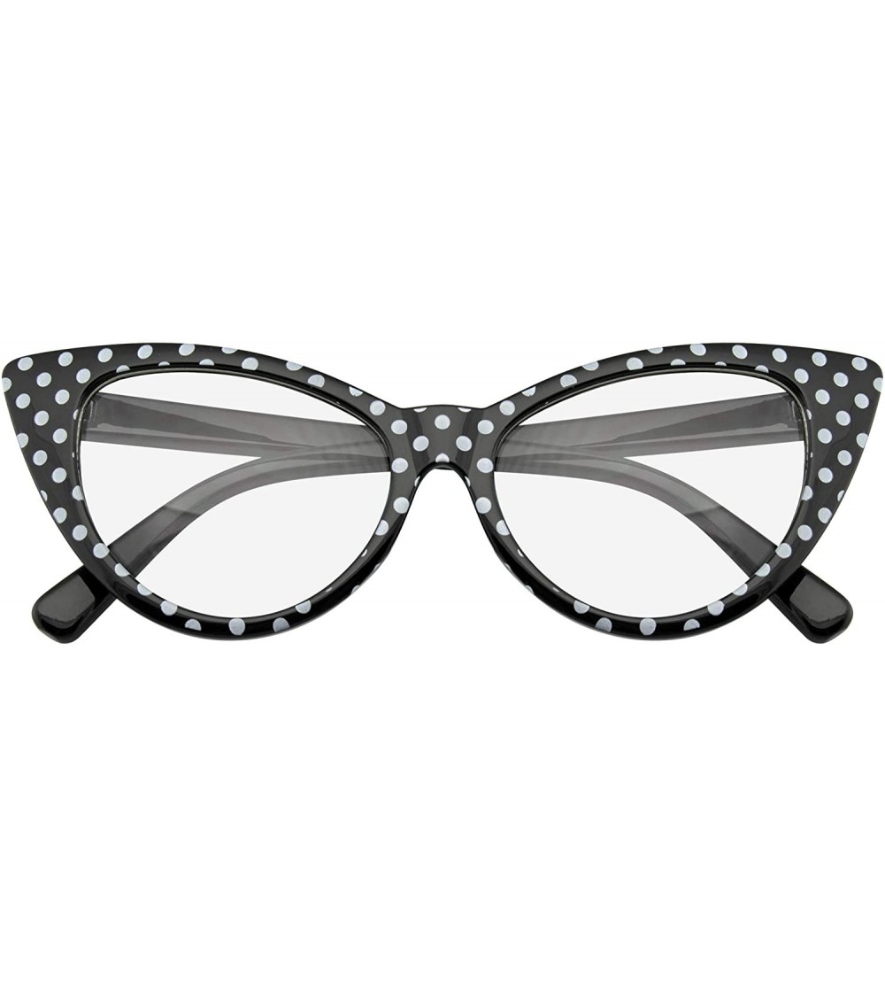 Oversized Super Cat Eye Glasses Vintage Fashion Mod Clear Lens Eyewear - Black Polka Dot - CC195UYIR77 $17.57