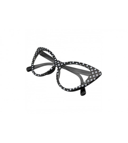 Oversized Super Cat Eye Glasses Vintage Fashion Mod Clear Lens Eyewear - Black Polka Dot - CC195UYIR77 $17.57