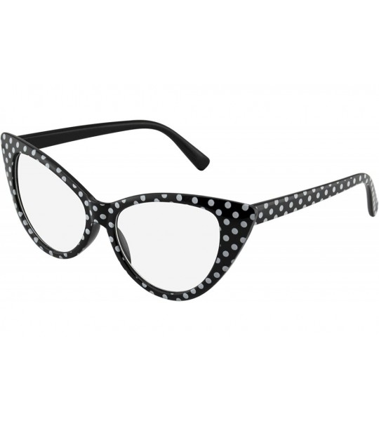 Oversized Super Cat Eye Glasses Vintage Fashion Mod Clear Lens Eyewear - Black Polka Dot - CC195UYIR77 $17.57