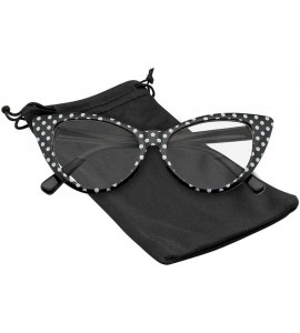 Oversized Super Cat Eye Glasses Vintage Fashion Mod Clear Lens Eyewear - Black Polka Dot - CC195UYIR77 $17.57