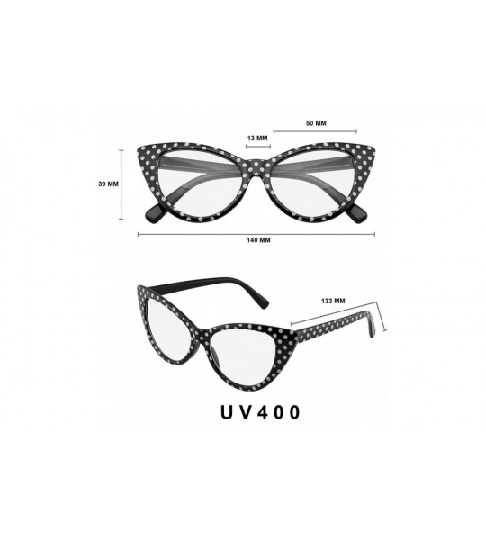 Oversized Super Cat Eye Glasses Vintage Fashion Mod Clear Lens Eyewear - Black Polka Dot - CC195UYIR77 $17.57