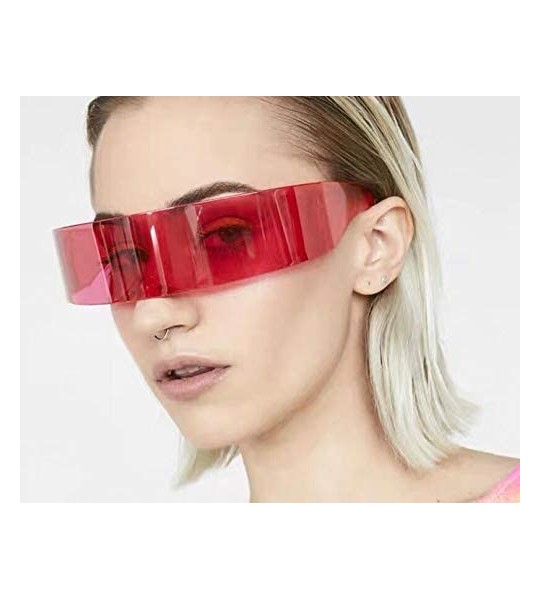 Goggle Futuristic Cyclops Monoblock Shield Mirrored Sunglasses Sunglass Glasses - Red - C718Z7C244Z $23.22