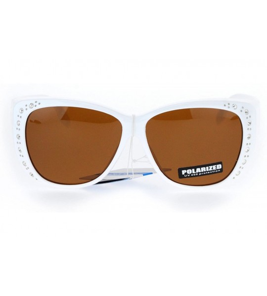 Oversized Polarized 55mm Fit Over OTG Butterfly Rhinestone Diva Sunglasses - White - CA12OI0HULL $24.27