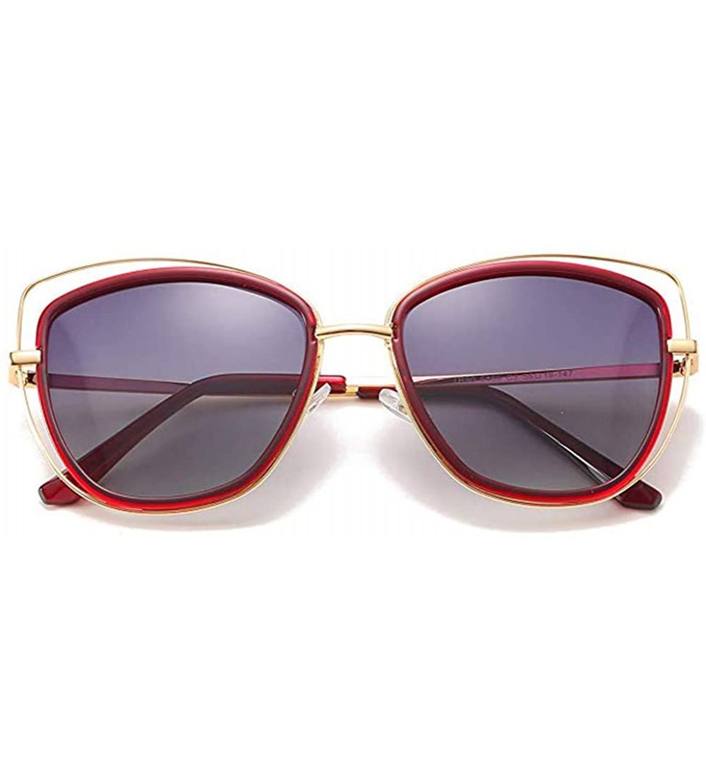 Oversized Polarized Cat Eye Sunglasses for Women Oversized Double Wire Metal Frame UV400 Chic Fashion - Red - C018L77WQ5E $75.34