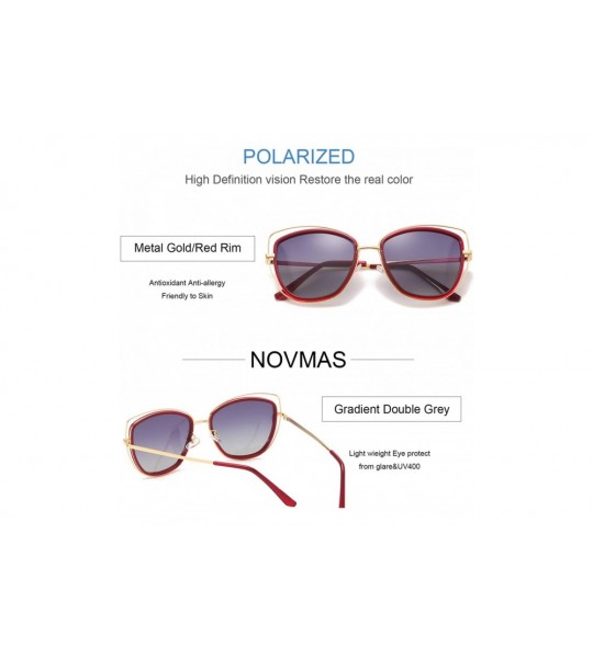 Oversized Polarized Cat Eye Sunglasses for Women Oversized Double Wire Metal Frame UV400 Chic Fashion - Red - C018L77WQ5E $75.34