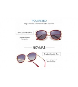 Oversized Polarized Cat Eye Sunglasses for Women Oversized Double Wire Metal Frame UV400 Chic Fashion - Red - C018L77WQ5E $75.34