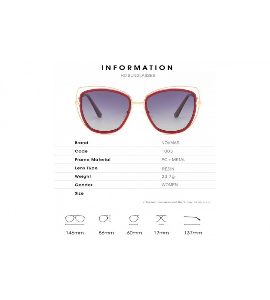 Oversized Polarized Cat Eye Sunglasses for Women Oversized Double Wire Metal Frame UV400 Chic Fashion - Red - C018L77WQ5E $75.34