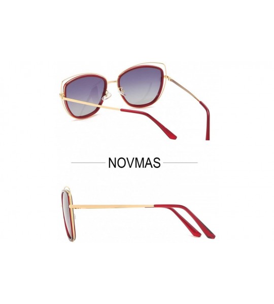 Oversized Polarized Cat Eye Sunglasses for Women Oversized Double Wire Metal Frame UV400 Chic Fashion - Red - C018L77WQ5E $75.34