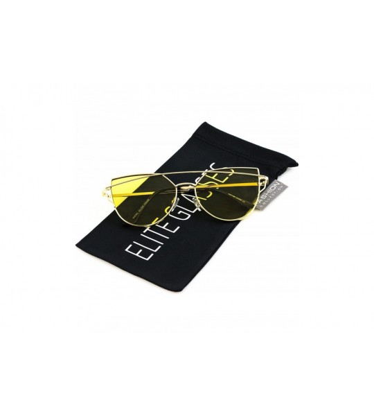 Cat Eye Cat Eye Metal Frame Flat Top Gradient Lens Women Fashion Sunglasses - Yellow - CU17X6L4LU6 $18.06