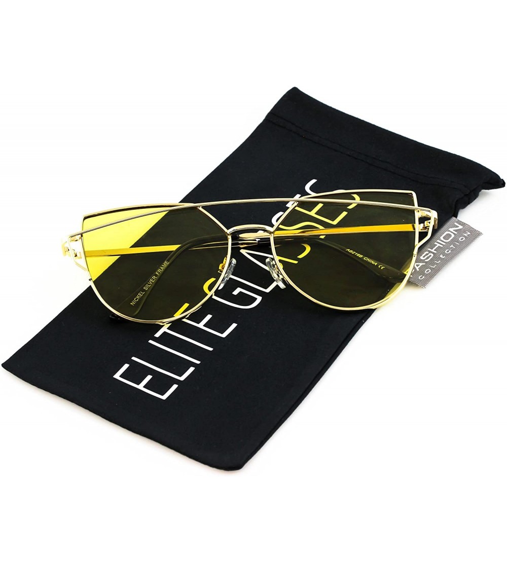 Cat Eye Cat Eye Metal Frame Flat Top Gradient Lens Women Fashion Sunglasses - Yellow - CU17X6L4LU6 $18.06