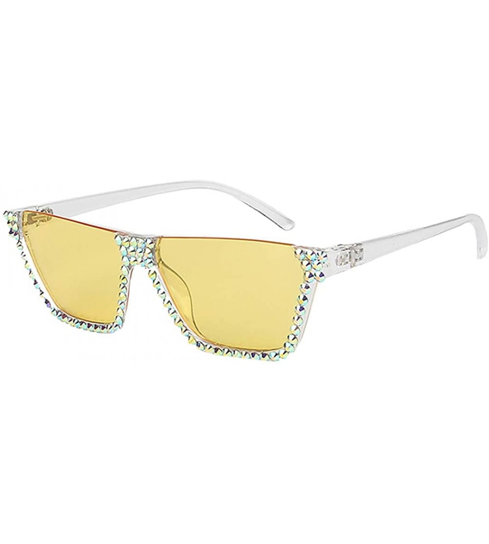 Goggle Sparkling Crystal Sunglasses UV Protection Rhinestone Sunglasses - Yellow231 - C318ZYM489C $27.96