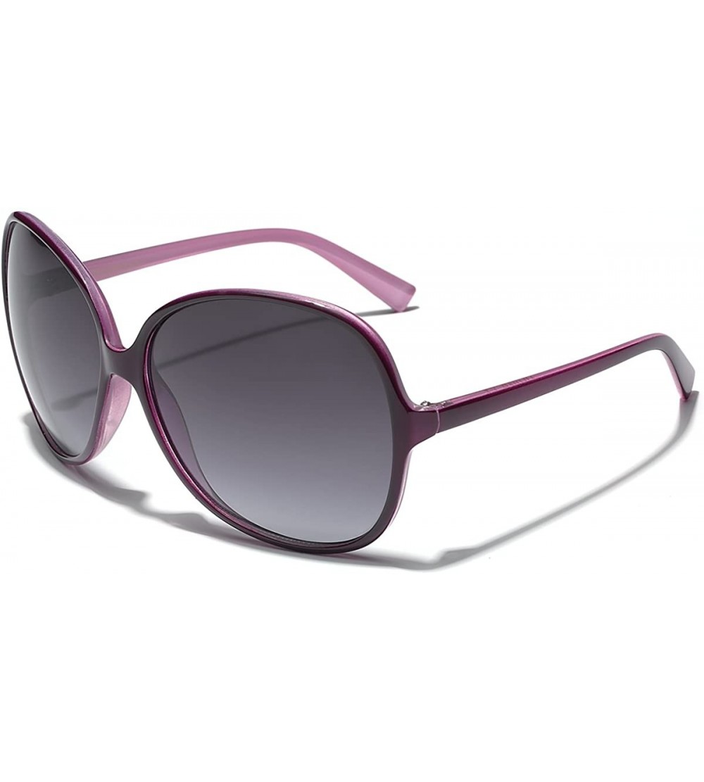 Oversized Oversized Round Frame Women's Butterfly Fashion Statement Sunglasses - Two Tone Purple - Gradient Smoke - C212NEP71...