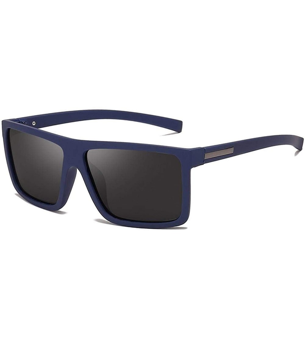 Oversized Men Sunglasses Polarized Flat Top 2019 Brand Designer Driving Sun Glasses Male Rectangle Style - Blue - CX1985IAS04...