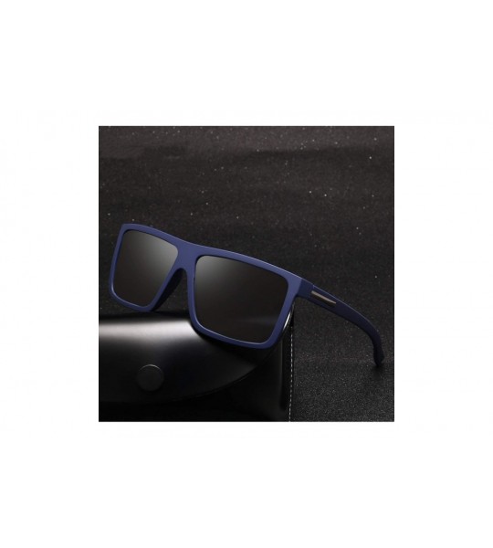 Oversized Men Sunglasses Polarized Flat Top 2019 Brand Designer Driving Sun Glasses Male Rectangle Style - Blue - CX1985IAS04...