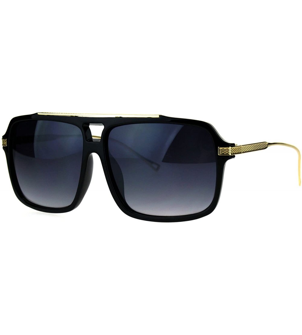 Square Designer Style Sunglasses Square Frame Unisex Fashion Shades UV 400 - Shiny Black (Smoke) - C2187ZIG8W6 $21.31