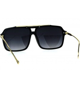 Square Designer Style Sunglasses Square Frame Unisex Fashion Shades UV 400 - Shiny Black (Smoke) - C2187ZIG8W6 $21.31