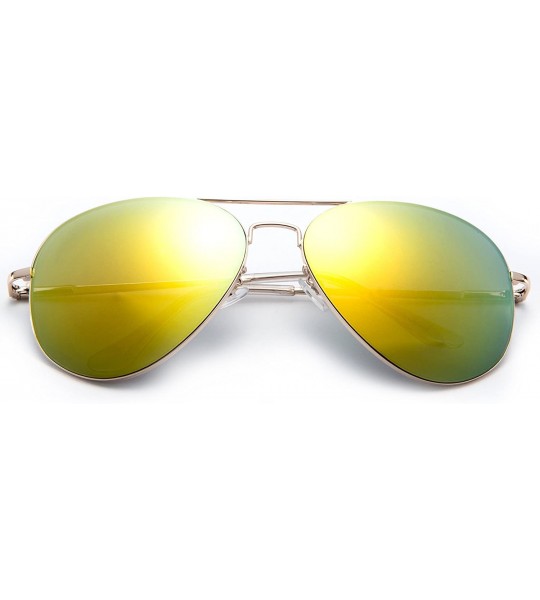 Aviator Classic Aviator Sunglasses Flash Mirror lenses Slim Frame Spring Hinge Clear Tip - Yellow - C012J6U5DKD $18.45