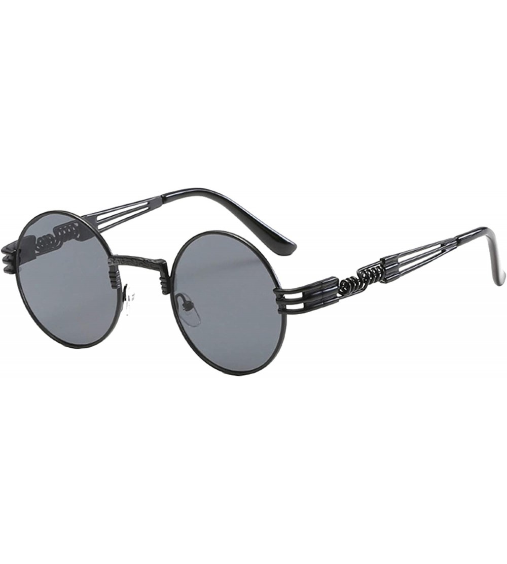 Round Womens Sunglasses Round Punk Fashion Sunglasses Small - Black Frame+grey Lens - CI18Q4MA3XG $41.27