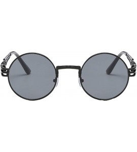 Round Womens Sunglasses Round Punk Fashion Sunglasses Small - Black Frame+grey Lens - CI18Q4MA3XG $41.27