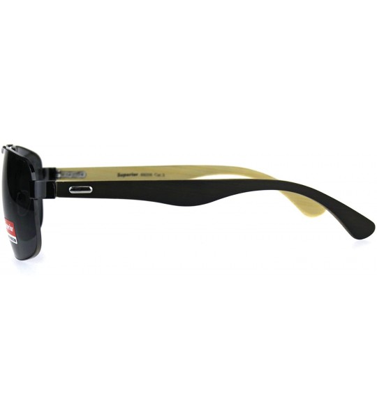 Rectangular Mens Narrow Metal Pilots Officer Bamboo Wood Arm Sunglasses - Gunmetal Black - CS180AM5UST $26.72