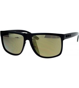 Square KUSH Square Sunglasses Mens Classic Black Shades Mirror Lens UV 400 - Shiny Black (Gold Mirror) - CE12O6SXB7Y $20.30