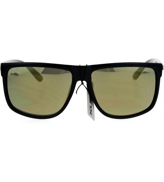 Square KUSH Square Sunglasses Mens Classic Black Shades Mirror Lens UV 400 - Shiny Black (Gold Mirror) - CE12O6SXB7Y $20.30