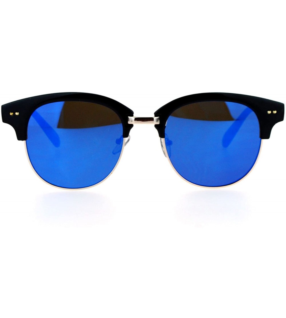 Wayfarer Hipster Mirrored Half Horned Rim Horned Sunglasses - Blue - C512DI9C6UD $23.65