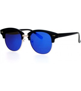 Wayfarer Hipster Mirrored Half Horned Rim Horned Sunglasses - Blue - C512DI9C6UD $23.65