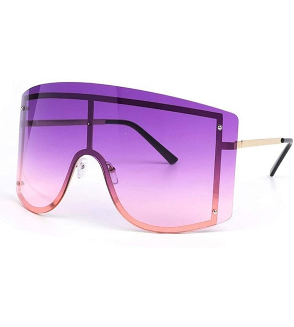 Rimless Oversize Women Sunglasses Big Frame Luxury Sun Glasses Female Cool Sexy Shield Shades Men Alloy - Purple Pink - CC18T...