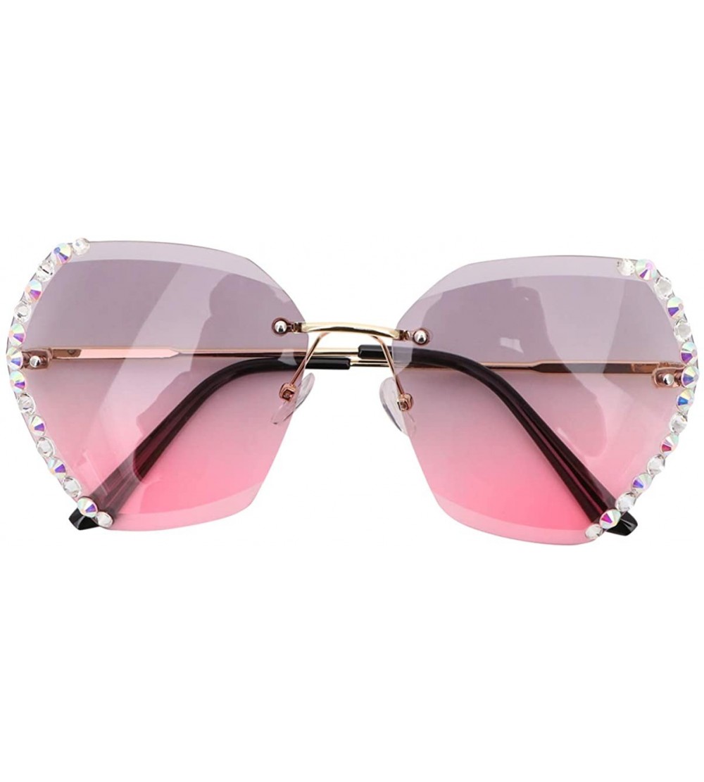 Rimless Sunglasses Rhinestones Gradient Oversized - CT190GIK9U9 $21.53