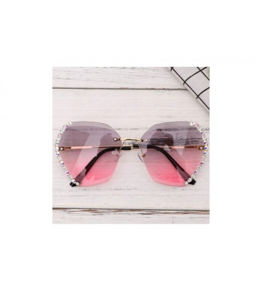 Rimless Sunglasses Rhinestones Gradient Oversized - CT190GIK9U9 $21.53